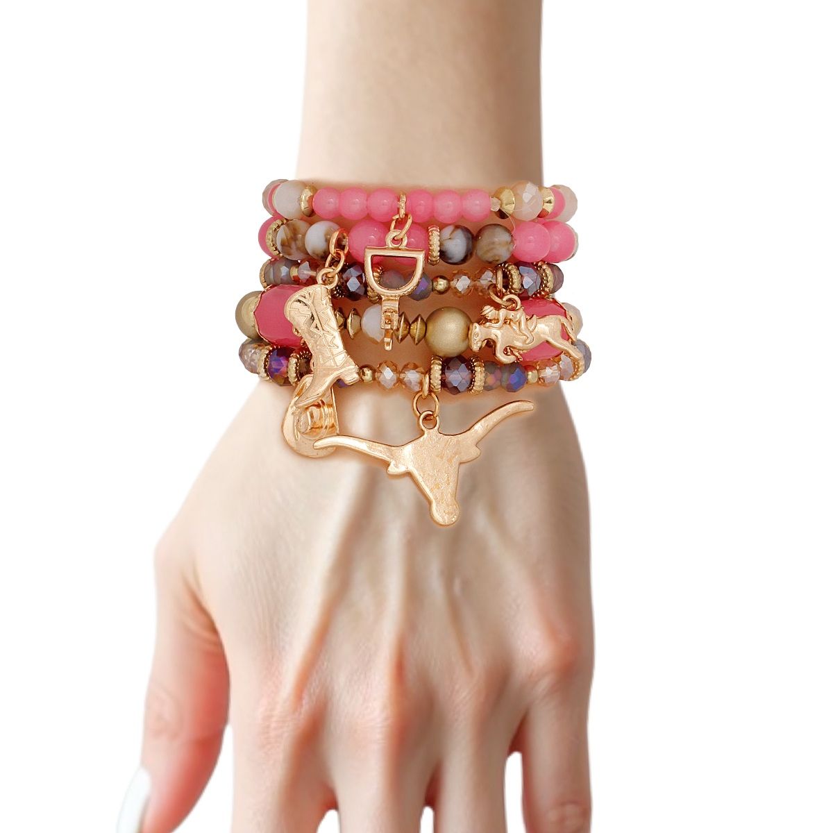 Bead Pink 5 Pcs Western Cowgirl Charm Bracelets