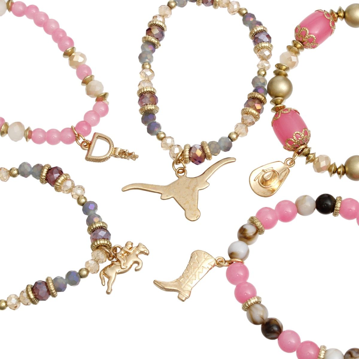 Bead Pink 5 Pcs Western Cowgirl Charm Bracelets