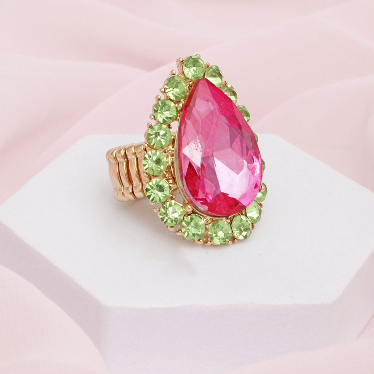 AKA Sorority Pink Green Teardrop Cocktail Ring