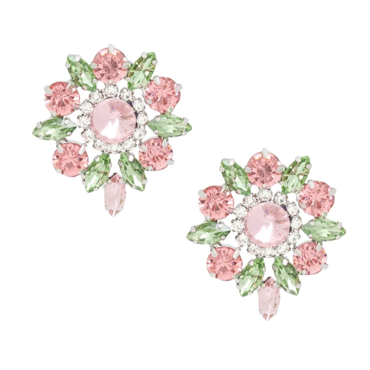 AKA Studs Pink Green Crystal Rounded Earrings