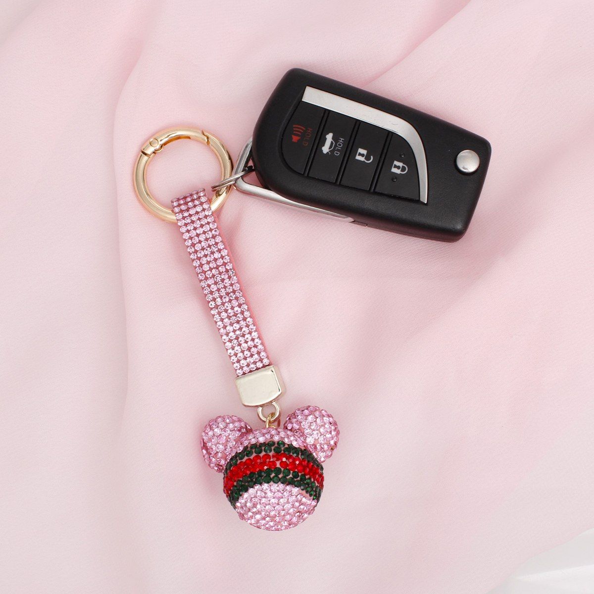 Bag Clip Luxe Pink Stone Crusted Mickey Mouse