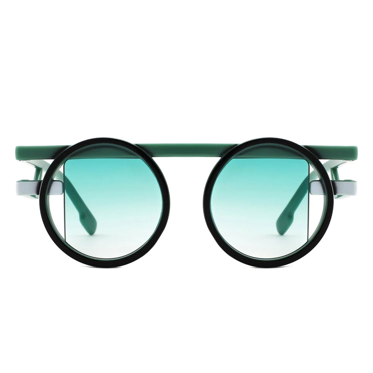 Sunglasses Green Round Futuristic Double Frame