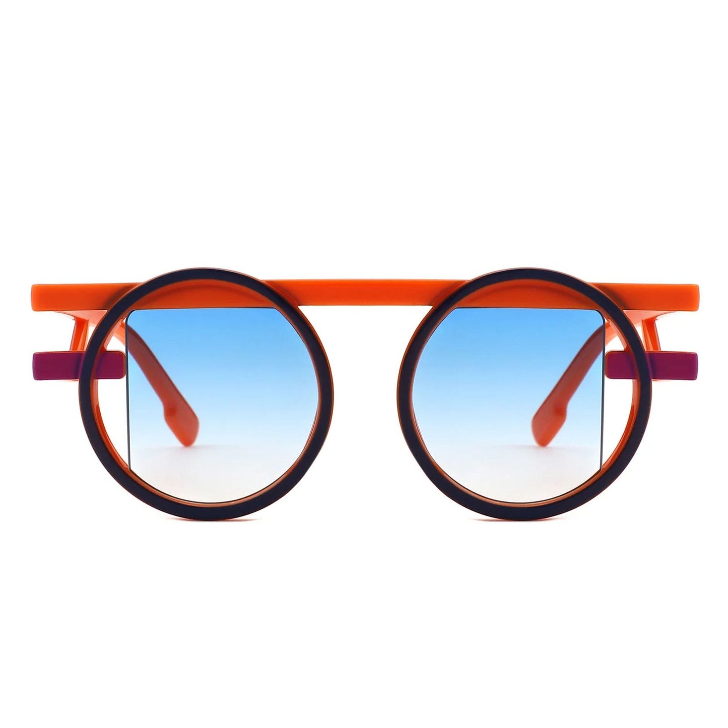 Sunglasses Orange Round Futuristic Double Frame