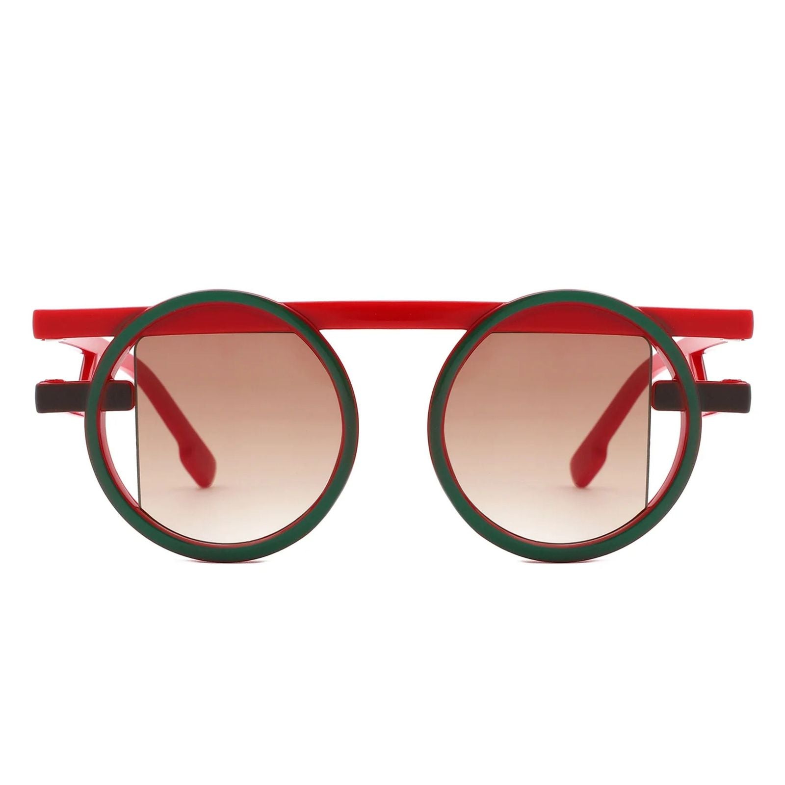 Sunglasses Red Green Round Futuristic Double Frame