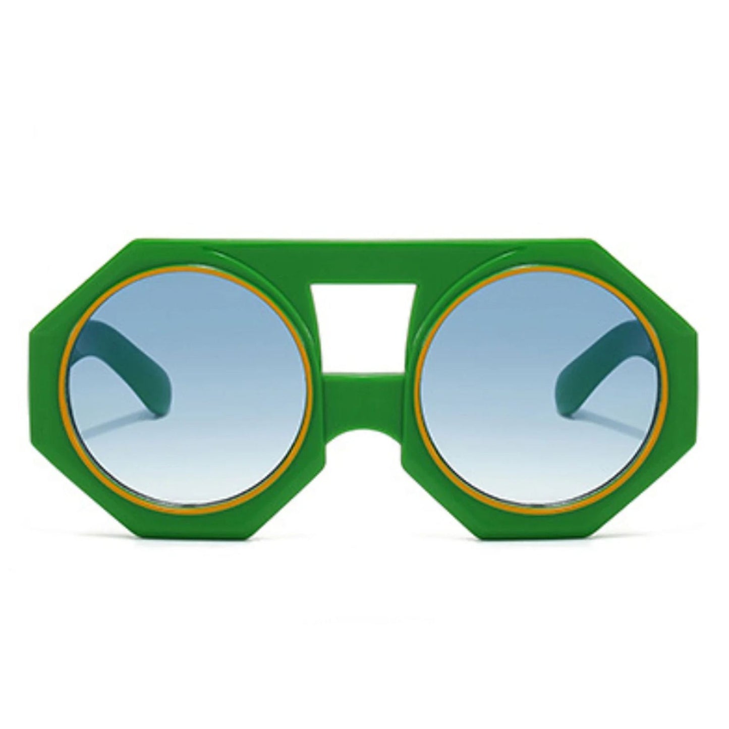 Sunglasses Green Geometric Chunky Round for Women