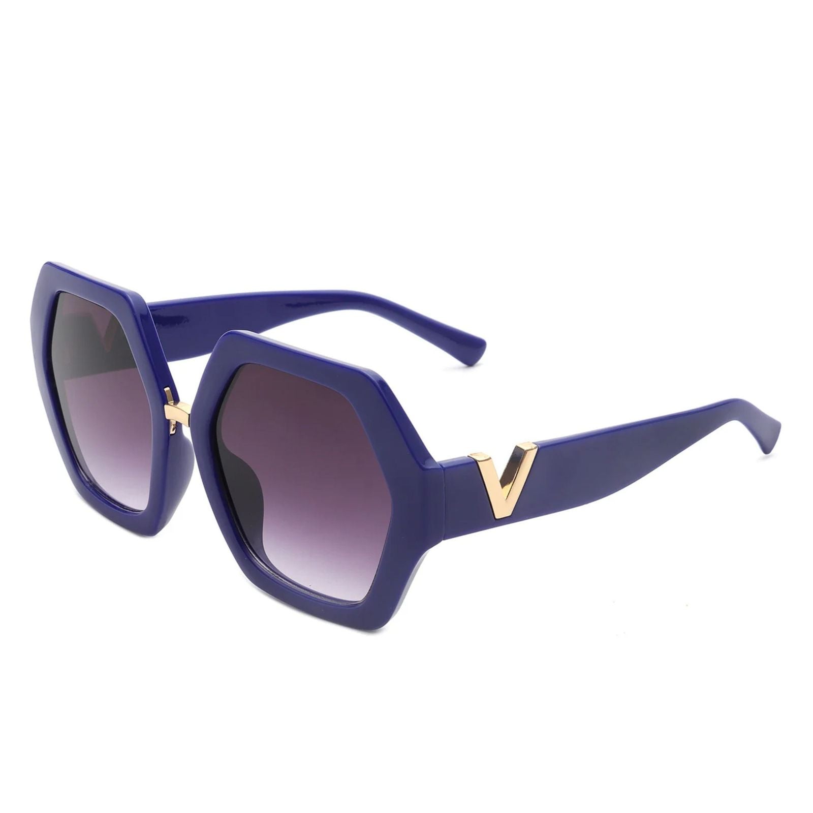 Sunglasses Royal Blue Geometric Hexagon Oversized