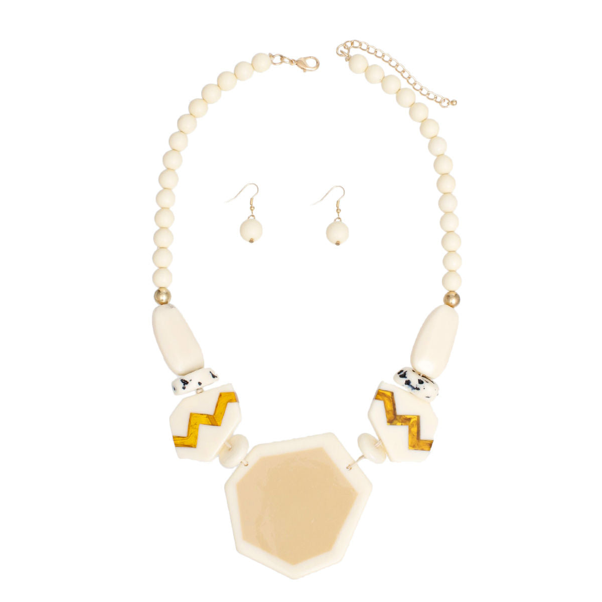 Beaded Pendant Ivory 70's Vibe Necklace for Women