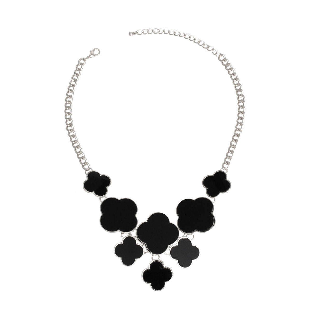 Bib Silver Chain Large Black Quatrefoil Necklace