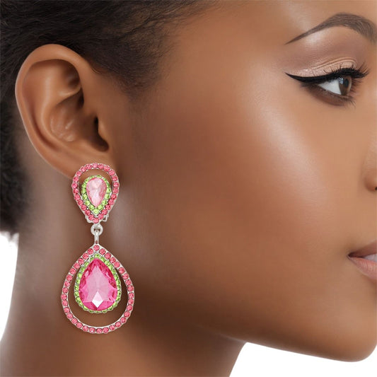 AKA Sorority Teardrop Clip On Pink Green Earrings