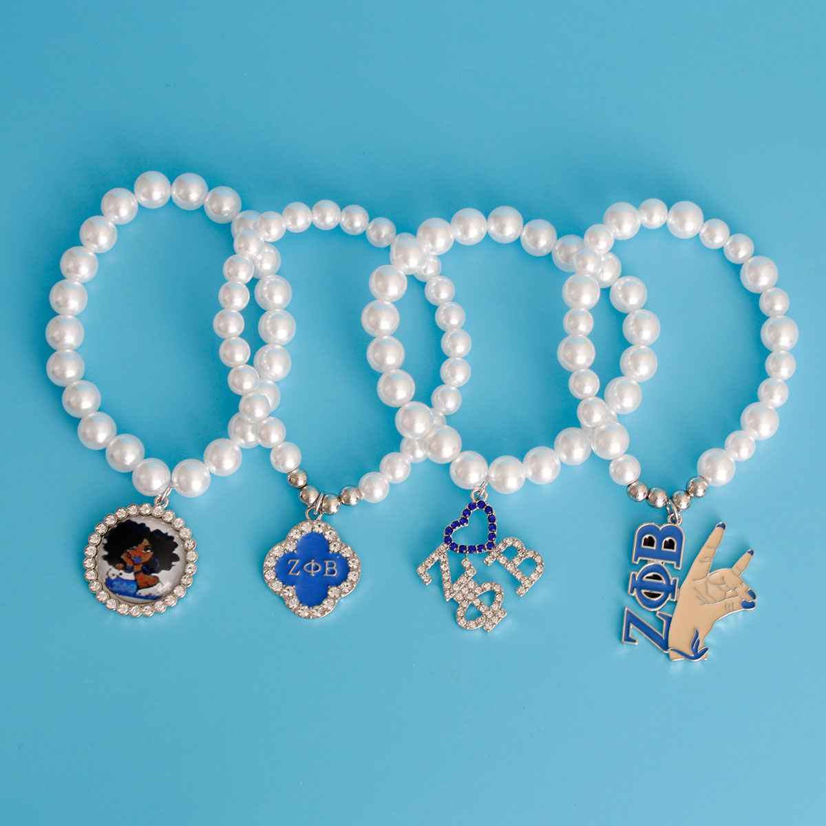White 5 Pearl Blue Zeta Sorority Bracelet