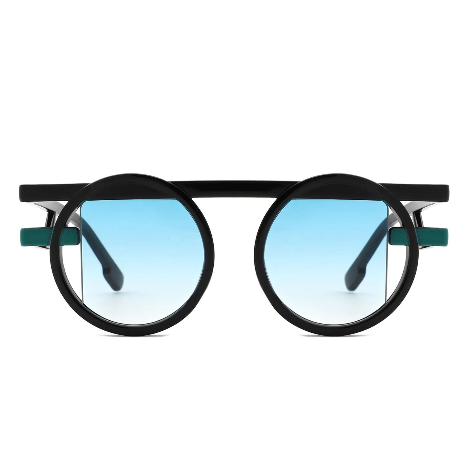 Sunglasses Black Round Futuristic Double Frame