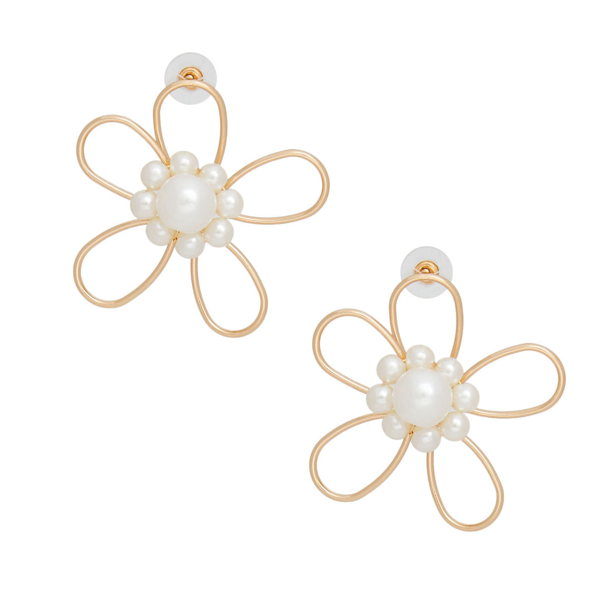 Studs Handmade Gold Wire Flower Pearl Earrings