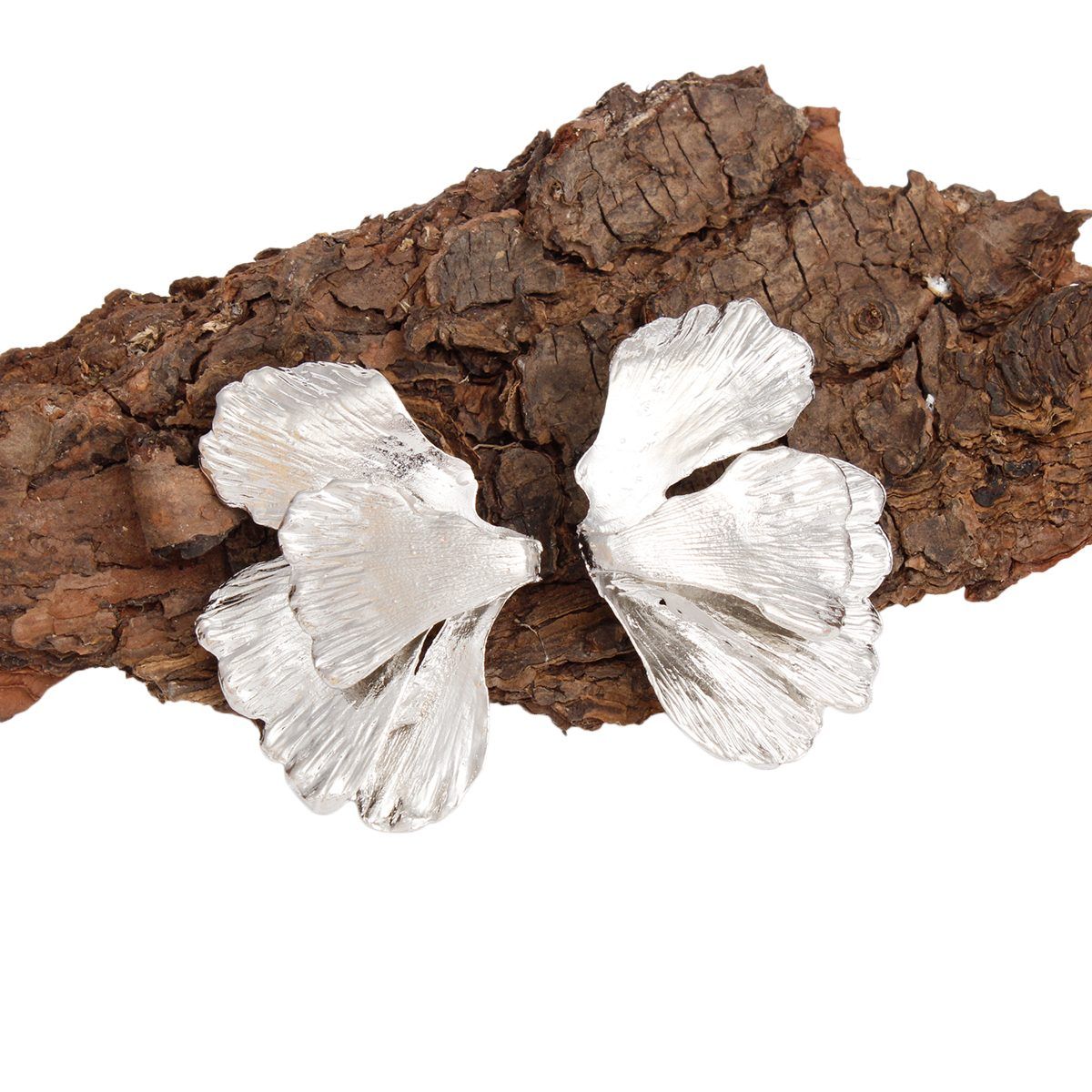 Studs Irregular Silver Folded Petal Flower Earrings