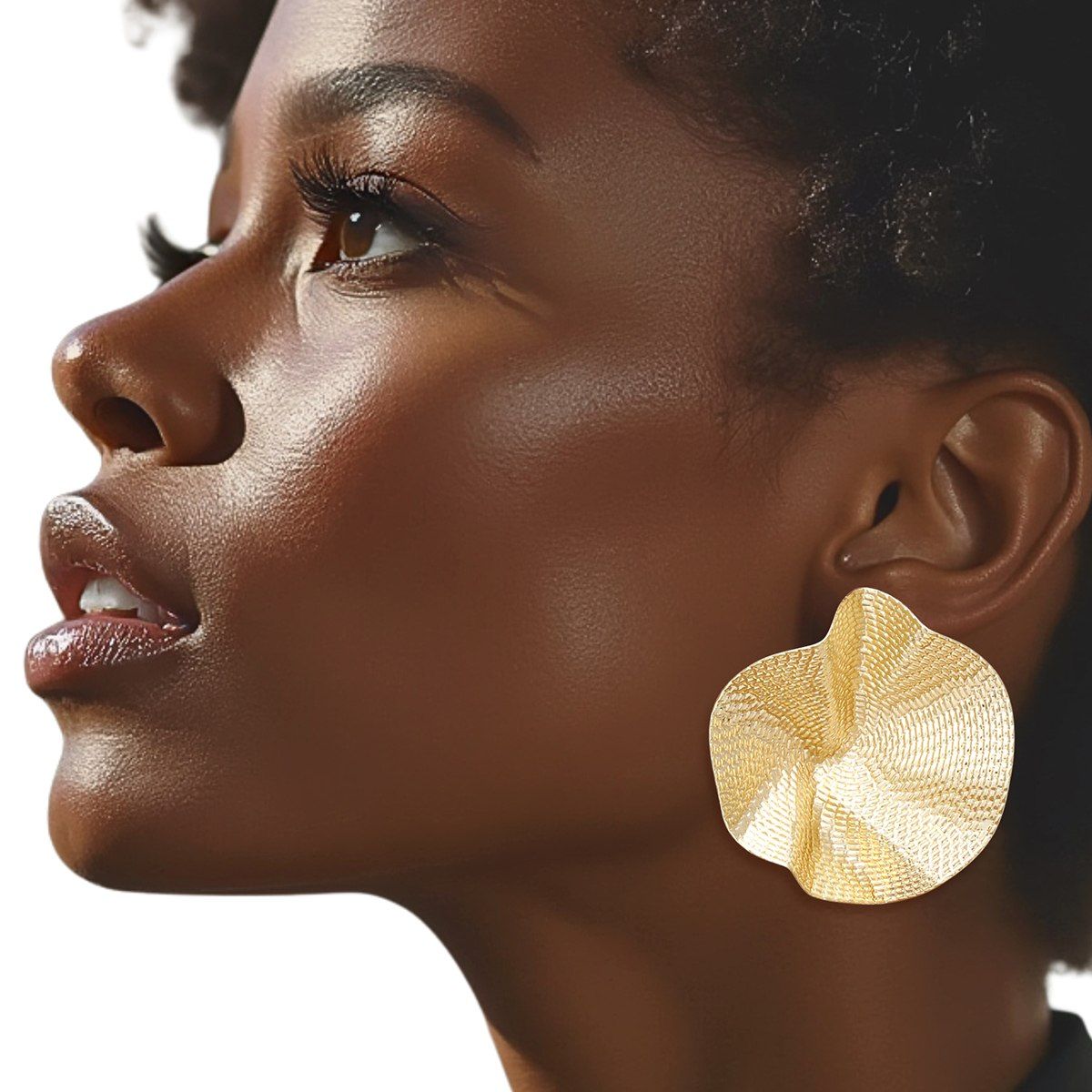 Studs Gold Dimensional Bent Metal Earrings