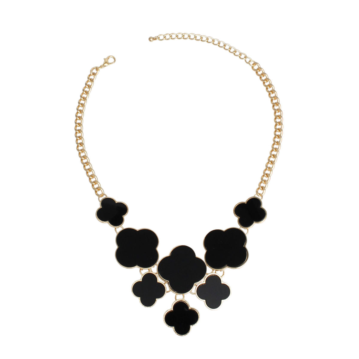 Bib Gold Chain Large Black Quatrefoil Necklace
