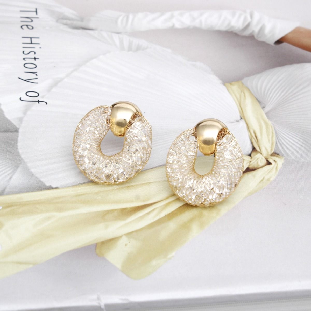 Studs Gold Mesh Rhinestone Earrings for Women