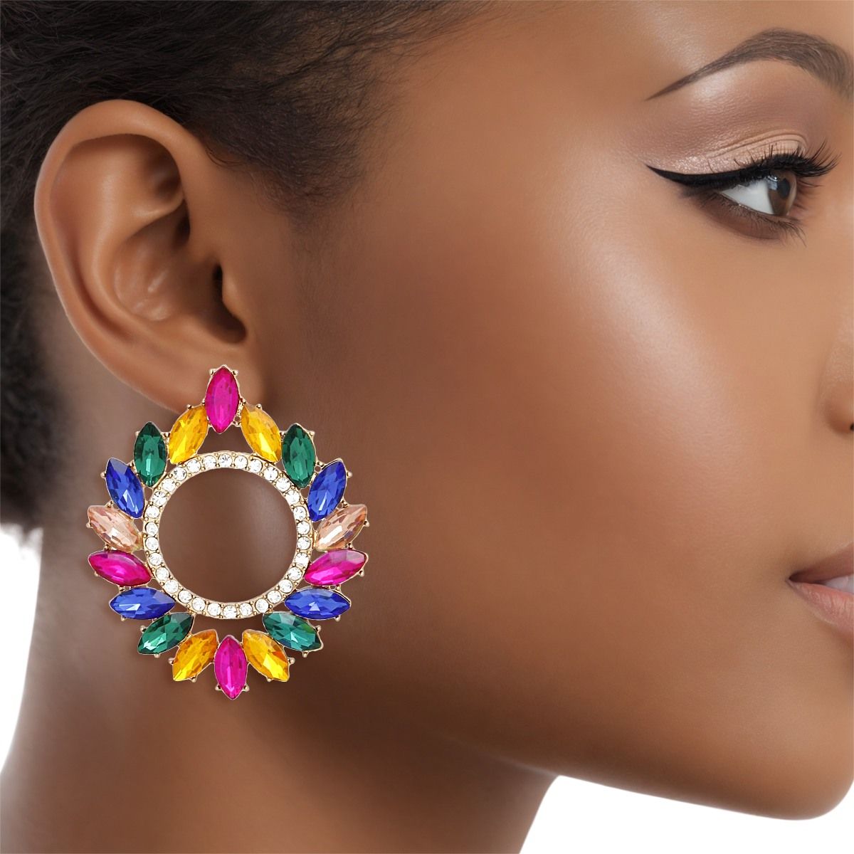 Studs Glistening Multi Crystal Wreath Earrings